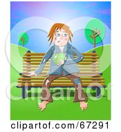 Royalty Free RF Clipart Illustration Of A Homeless Tramp Holding An Apple And Sitting On A Bench by Prawny