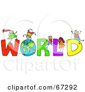 Royalty Free RF Clipart Illustration Of Children With WORLD Text