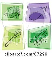 Digital Collage Of Colorful Square Artichoke Squash Leek And Pea Icons