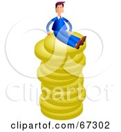 Poster, Art Print Of Rich Businessman Sitting On Top Of A Stack Of Coins