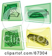Poster, Art Print Of Digital Collage Of Colorful Square Broccoli Squash Lettuce And Corn Icons