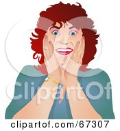Royalty Free RF Clipart Illustration Of A Happy Surprised Woman Touching Her Face