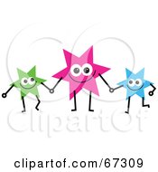 Royalty Free RF Clipart Illustration Of A Team Of Colorful Stars Holding Hands Version 5