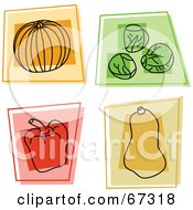 Poster, Art Print Of Digital Collage Of Colorful Square Pumpkin Brussels Sprouts Bell Pepper And Squash Icons