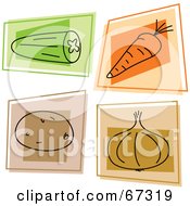 Royalty Free RF Clipart Illustration Of A Digital Collage Of Colorful Square Cucumber Carrot Potato And Onion Icons