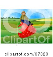 Poster, Art Print Of Strawberry Farmer Sitting On A Giant Berry