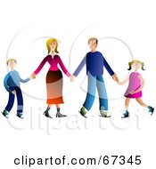 Poster, Art Print Of Happy Family Of Four Holding Hands And Standing