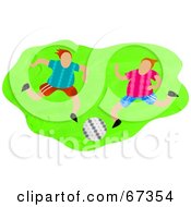 Poster, Art Print Of Two Soccer Players Running Over Green