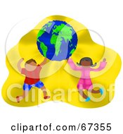 Poster, Art Print Of Happy Children Dancing And Holding The Globe