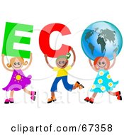 Poster, Art Print Of Children Carrying Eco Text