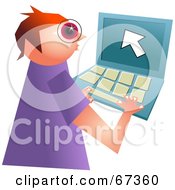 Poster, Art Print Of Little Computer Geek Boy Using A Laptop