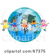 Poster, Art Print Of Children Holding Hands In Front Of A World Globe
