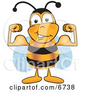Clipart Picture Of A Bee Mascot Cartoon Character Flexing His Arm Muscles by Mascot Junction #COLLC6738-0015