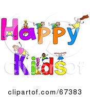 Royalty Free RF Clipart Illustration Of Children With HAPPY KIDS Text