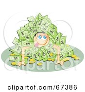 Poster, Art Print Of Goofy Man In A Pile Of Cash And Coins