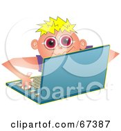 Poster, Art Print Of Little Boy Computer Geek Using A Laptop