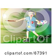 Royalty Free RF Clipart Illustration Of A Talented Granny Artist Painting A Green Sky