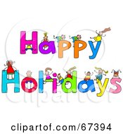 Royalty Free RF Clipart Illustration Of Children With HAPPY HOLIDAYS Text
