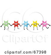 Royalty Free RF Clipart Illustration Of A Team Of Colorful Stars Holding Hands Version 2