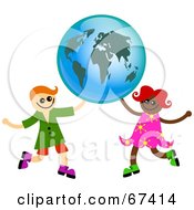 Poster, Art Print Of Boy And Girl Holding Up A Globe