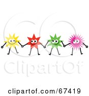 Royalty Free RF Clipart Illustration Of A Team Of Colorful Stars Holding Hands Version 1