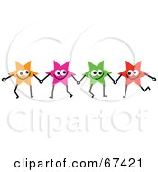 Royalty Free RF Clipart Illustration Of A Team Of Colorful Stars Holding Hands Version 3