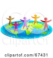 Royalty Free RF Clipart Illustration Of Colorful People Standing On Flat Earth