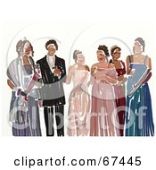 Teen Girls In Their Prom Dresses With A Man