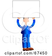Royalty Free RF Clipart Illustration Of A Businessman In A Blue Suit Holding A Blank Sign