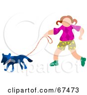 Poster, Art Print Of Little Girl Walking Her Blue Dog