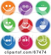 Royalty Free RF Clipart Illustration Of A Digital Collage Of Colorful Round Smiley Face Buttons Version 2