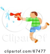 Poster, Art Print Of Boy Running And Squirting A Water Gun