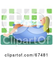 Poster, Art Print Of Blond Woman Taking A Bubble Bath In A Tiled Bathroom