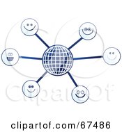 Poster, Art Print Of Blue Molecule Happy Face Globe