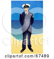 Royalty Free RF Clipart Illustration Of A Proud Male Sailor Standing On A Beach by Prawny