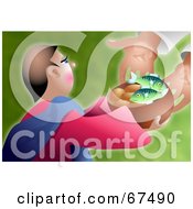 Royalty Free RF Clipart Illustration Of A Man Reaching For Loaves And Fish