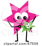 Royalty Free RF Clipart Illustration Of A Pink Star Guy Holding A Baby