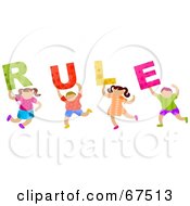 Royalty Free RF Clipart Illustration Of Children Carrying RULE Text
