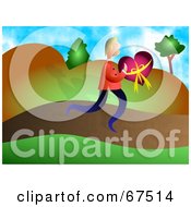 Royalty Free RF Clipart Illustration Of A Man Walking And Carrying A Valentine Heart