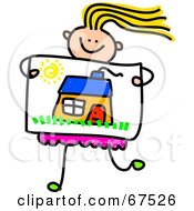 Royalty Free RF Clipart Illustration Of A Little Girl Showing Off Her House Drawing