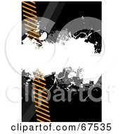 Royalty Free RF Clipart Illustration Of A White And Gray Splatter Over Orange Hazard Stripes On Black