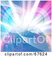 Royalty Free RF Clipart Illustration Of A Bright Explosion Behind Waves And Earth by Arena Creative