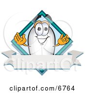 Poster, Art Print Of Blimp Mascot Cartoon Character With A Blank Ribbon Label