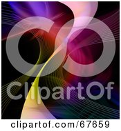 Royalty Free RF Clipart Illustration Of A Colorful Fractal And Swooshes On Black