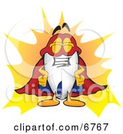 Blimp Mascot Cartoon Character Dressed As A Super Hero