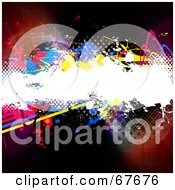 Royalty Free RF Clipart Illustration Of A Grungy White Text Box With Splatters And Halftone Over Fractals