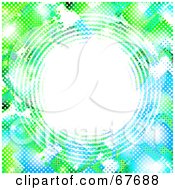 Poster, Art Print Of Halftone Circle Of Green And Blue Around White