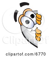 Blimp Mascot Cartoon Character Peeking Around A Corner