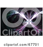 Royalty Free RF Clipart Illustration Of A Bright Purple And Green Fractal Tunnel On Black