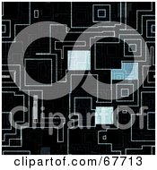 Poster, Art Print Of Black Background Of Techno Lines And Blue Squares